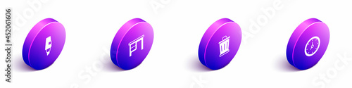 Set Isometric Marker pen, Office desk, Trash can and Clock icon. Vector