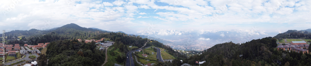 Panoramica alto de las palmas city of medellin and Envigado aerial photography with drone