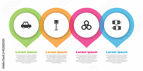 Set Toy car, Shovel toy, Fidget spinner and Battery. Business infographic template. Vector