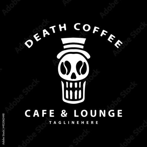 Vintage skull with coffee beans in the eye. illustration for t shirt, poster, logo, sticker, or apparel merchandise.