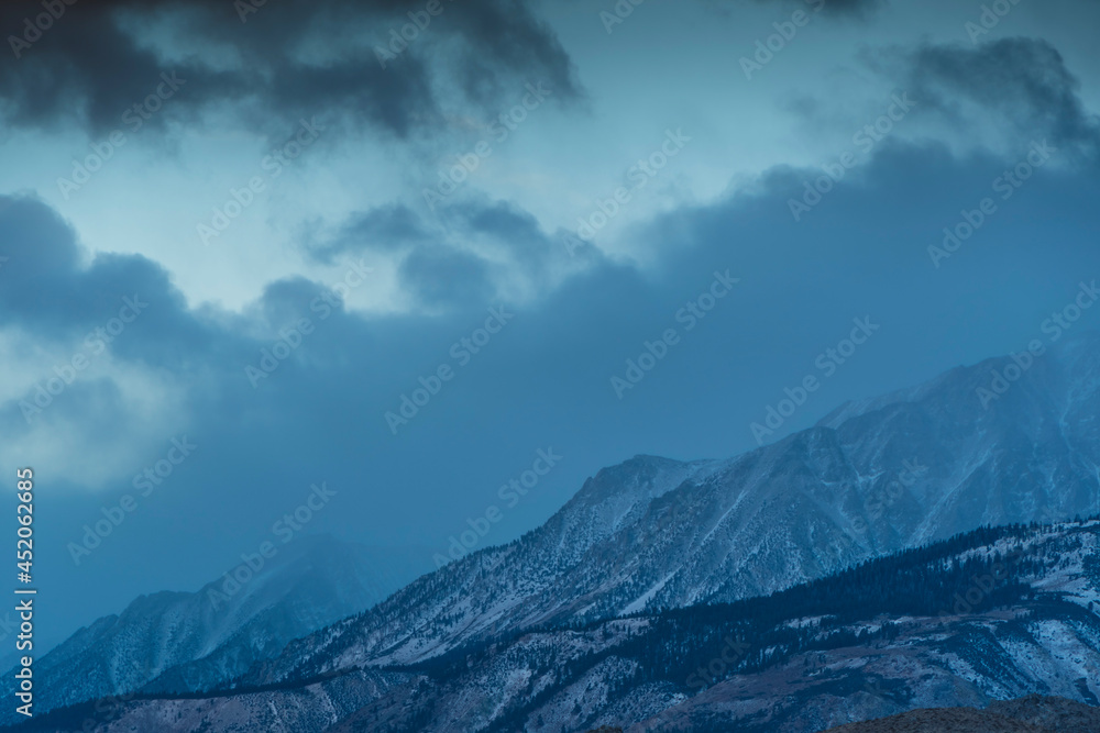 Late Day Sunset Clouds Snow Mountain Peaks, Lone Pine Desert, California