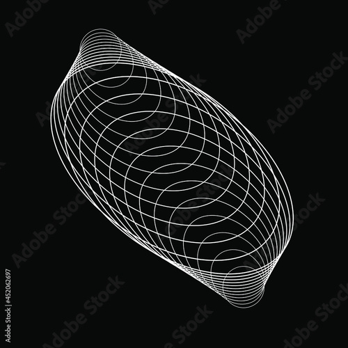 White abstract lines in ellipse form. Spiral vector illustration. Design element for frame, round logo, blackout tattoo, sign, symbol, web pages, prints, template, pattern and abstract background