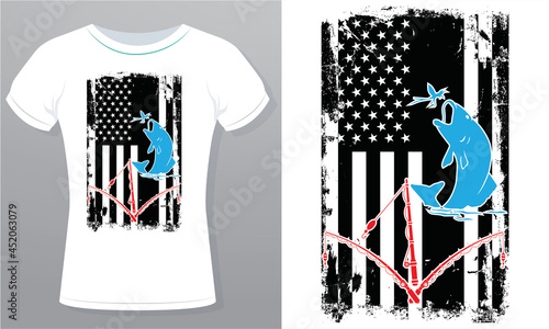 USA Fishing Flag  Royalty-Free T-Shirt Design Template
