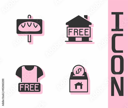 Set Donation and charity, food, Clothes donation and Shelter for homeless icon. Vector