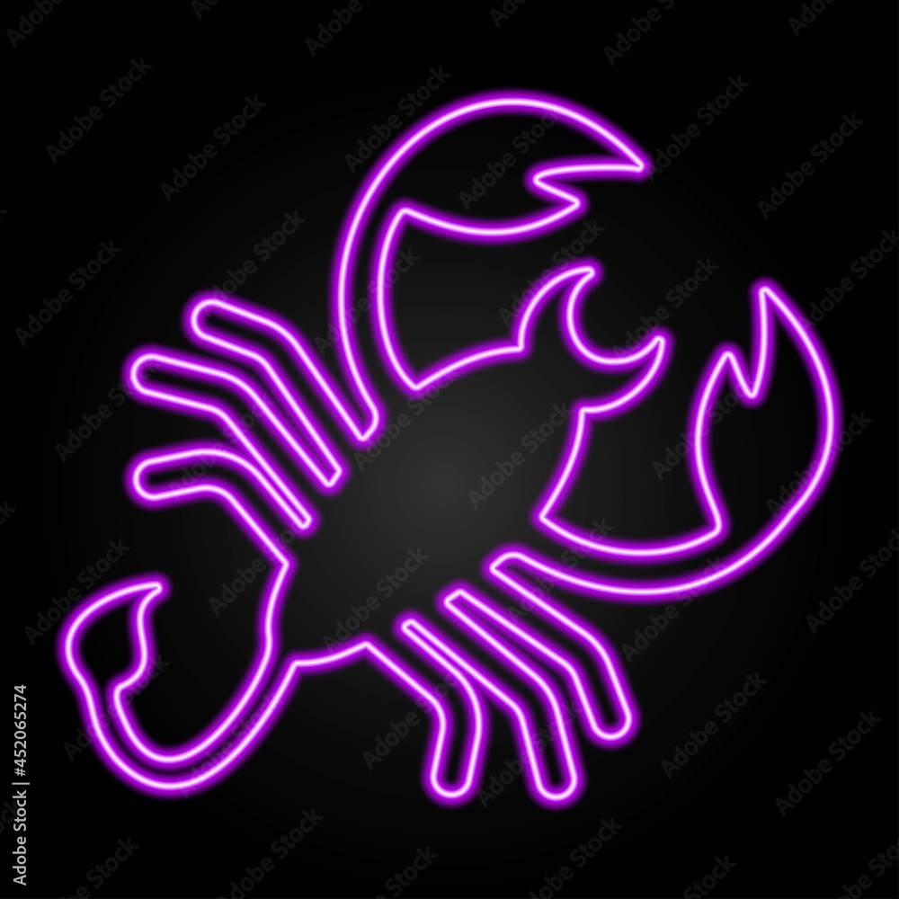 Scorpio zodiac sign neon, modern glowing banner design, colorful trend of modern design on black background. Vector illustration. Scorpio zodiac sign neon, modern glowing banner design, colorful trend of modern design on black background. Vector illustration.