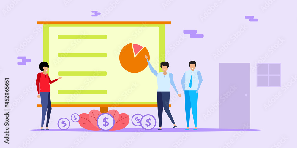 Fototapeta premium Flat design style illustrations of business, team work, graph, communication, presentation, commerce, Vector concepts for website banner, marketing material, business presentation, online advertising