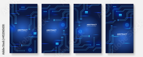 Blue banner background for social media post story, game tech, business cover. Modern futuristic blue tech background with circuit line decoration