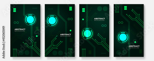 Green tech background vector illustration. Dark green background with technology game design theme