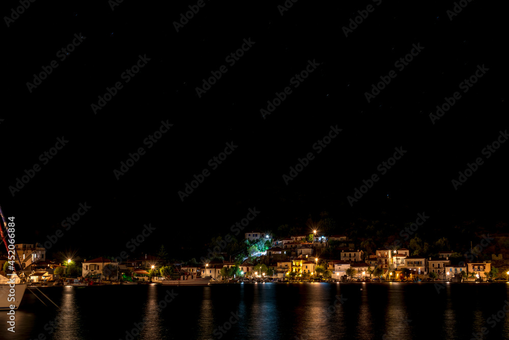 Greece, Pelion, the harbor of Agia Kiriaki at night