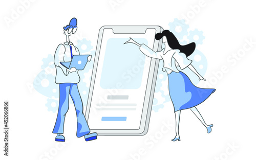 Mobile app development process abstract concept vector illustration set. React native mobile app, experience design, usability testing, user interface, software architecture abstract.