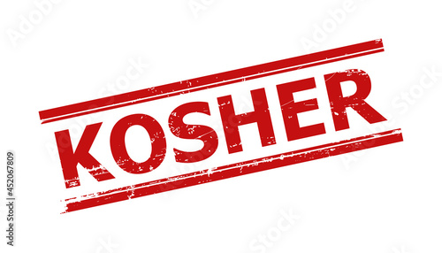 Red KOSHER stamp. KOSHER caption is between parallel double lines. Rough KOSHER stamp in red color, with unclean surface.