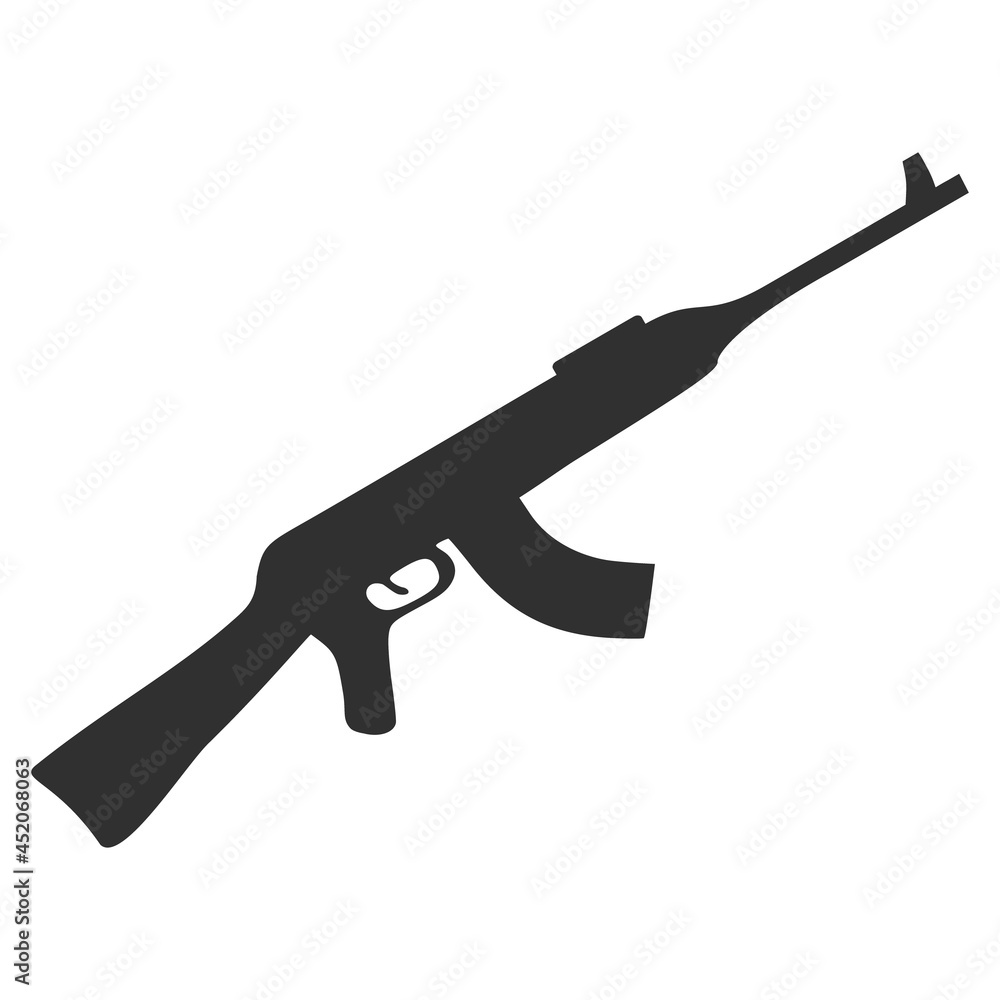 Gun White Raster Image Kalashnikov gun icon with flat style. Isolated raster kalashnikov gun ...