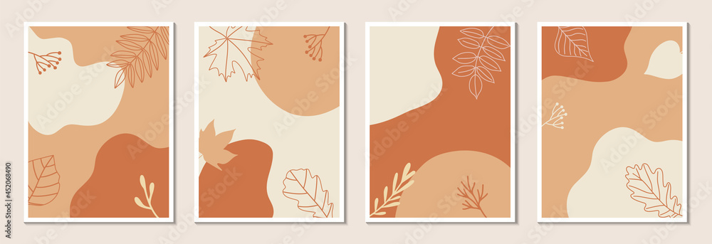 Autumn backgrounds set with autumn leaves and abstract shapes. Perfect for promo poster, social media, web banner etc. Vector illustration