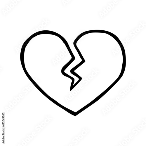 Vector hand drawn doodle sketch broken heart isolated on white background