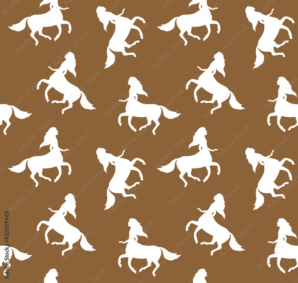 Vector seamless pattern of flat centaur silhouette isolated on brown background Vector seamless pattern of flat centaur silhouette isolated on brown background