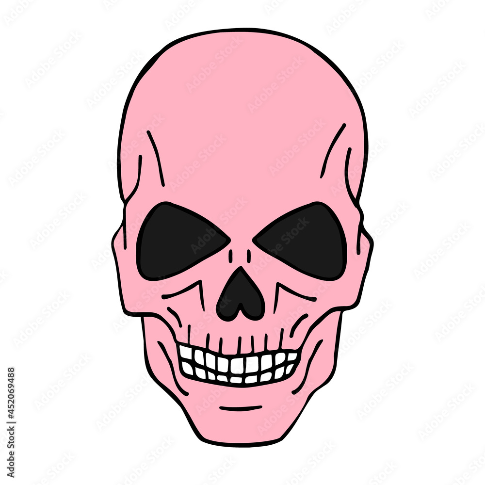 Vector hand drawn doodle sketch pink human skull isolated on white background Vector hand drawn doodle sketch pink human skull isolated on white background
