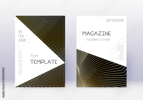 Triangle cover design template set. Gold abstract