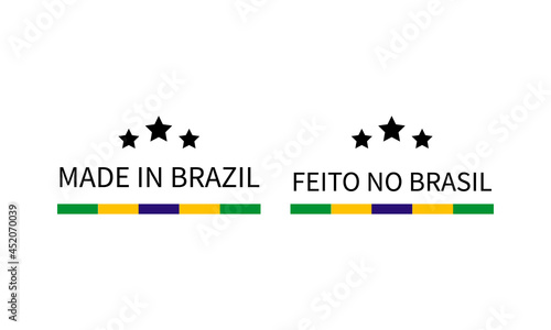 Made in Brazil labels in English and in Portuguese languages. Quality mark vector icon. Perfect for logo design, tags, badges, stickers, emblem, product package