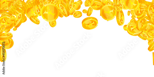Chinese yuan coins falling. Imaginative scattered CNY coins. China money. Favorable jackpot, wealth or success concept. Vector illustration.
