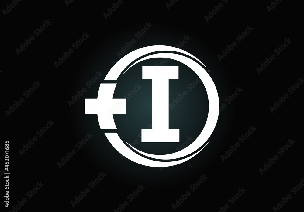 Initial I monogram alphabet in a circle with cross plus. Medical logo. Logo for pharmacy, clinic, medical or healthcare business, and company identity Initial I monogram alphabet in a circle with cross plus. Medical logo. Logo for pharmacy, clinic, medical or healthcare business, and company identity
