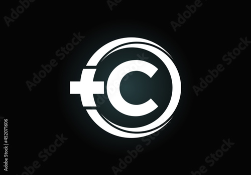Initial C monogram alphabet in a circle with cross plus. Medical logo. Logo for pharmacy, clinic, medical or healthcare business, and company identity