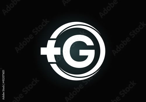 Initial G monogram alphabet in a circle with cross plus. Medical logo. Logo for pharmacy, clinic, medical or healthcare business, and company identity