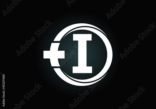 Initial I monogram alphabet in a circle with cross plus. Medical logo. Logo for pharmacy, clinic, medical or healthcare business, and company identity