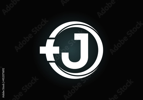 Initial J monogram alphabet in a circle with cross plus. Medical logo. Logo for pharmacy, clinic, medical or healthcare business, and company identity