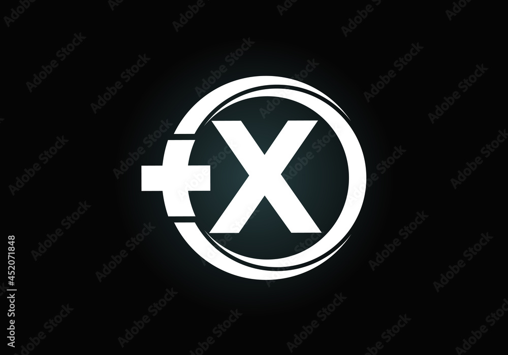 Initial X monogram alphabet in a circle with cross plus. Medical logo. Logo for pharmacy, clinic, medical or healthcare business, and company identity Initial X monogram alphabet in a circle with cross plus. Medical logo. Logo for pharmacy, clinic, medical or healthcare business, and company identity