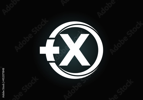 Initial X monogram alphabet in a circle with cross plus. Medical logo. Logo for pharmacy, clinic, medical or healthcare business, and company identity