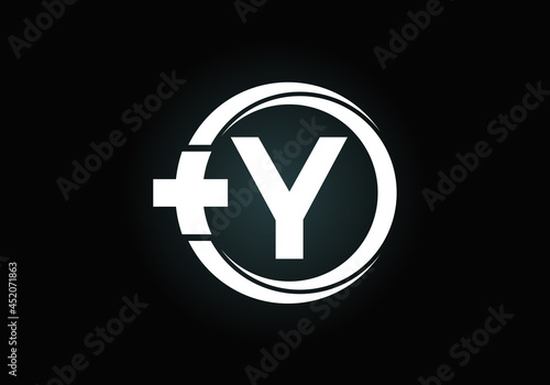 Initial Y monogram alphabet in a circle with cross plus. Medical logo. Logo for pharmacy, clinic, medical or healthcare business, and company identity