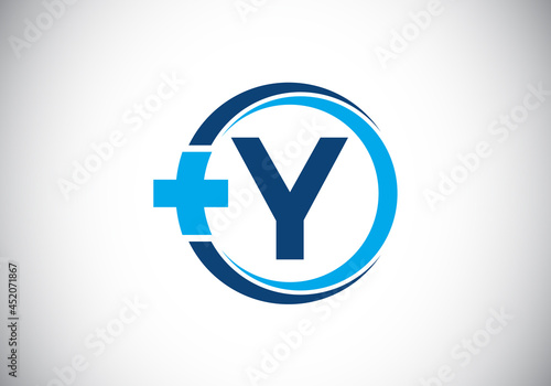 Initial Y monogram alphabet in a circle with cross plus. Medical logo. Logo for pharmacy, clinic, medical or healthcare business, and company identity