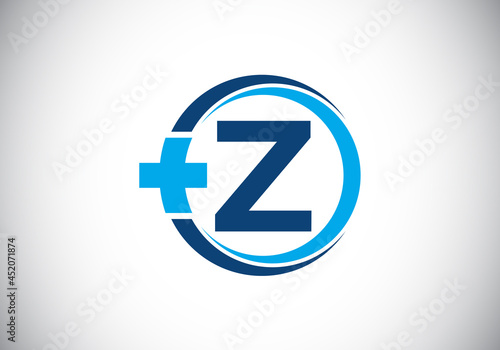 Initial Z monogram alphabet in a circle with cross plus. Medical logo. Logo for pharmacy, clinic, medical or healthcare business, and company identity