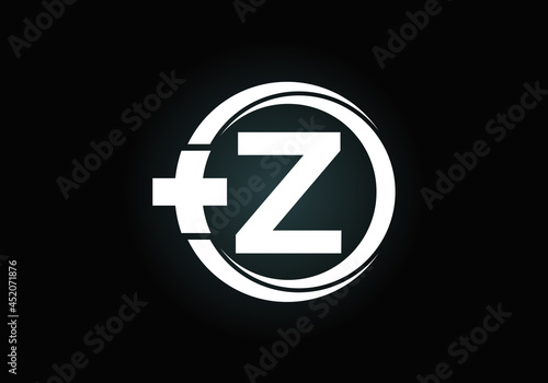 Initial Z monogram alphabet in a circle with cross plus. Medical logo. Logo for pharmacy, clinic, medical or healthcare business, and company identity