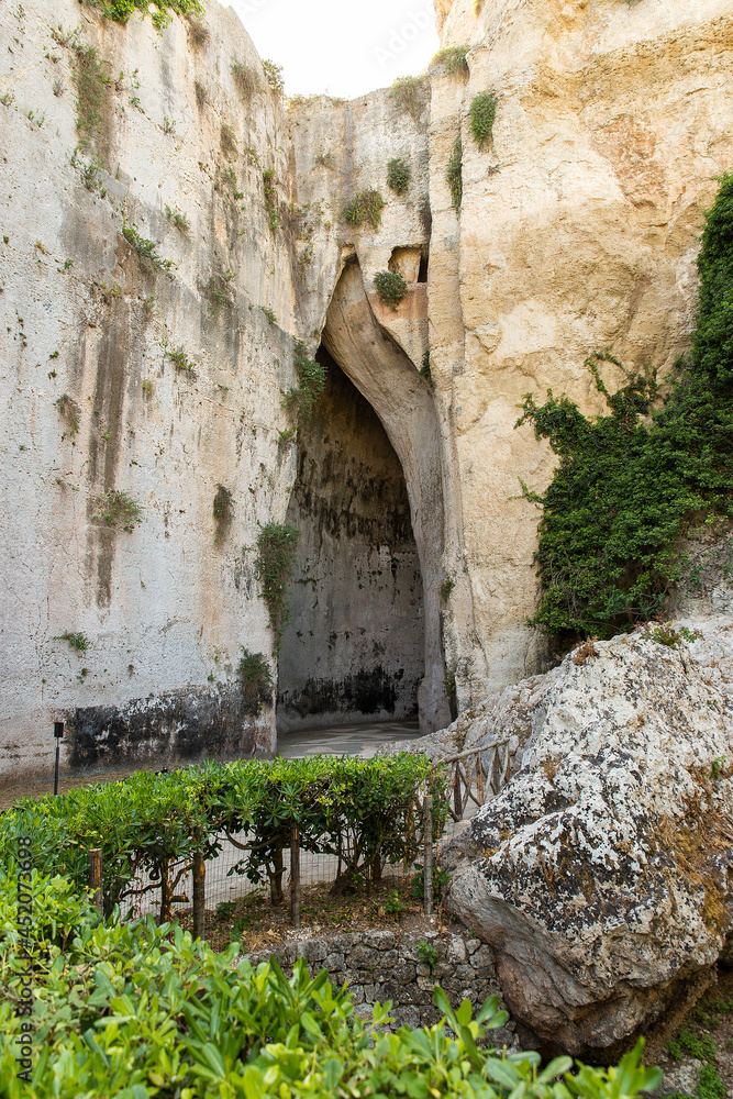 Natural Landscapes of The Neapolis Archaeological Park (Orecchio di Dionisio) in Syracuse, Sicily, Italy.