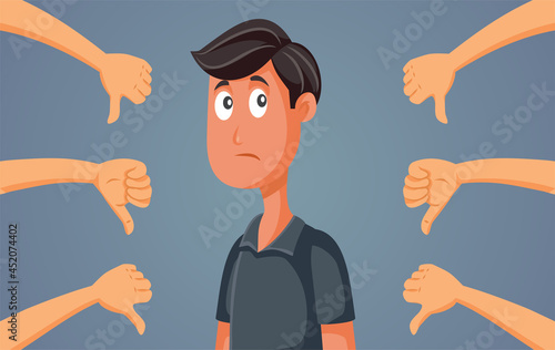 Man Receiving Thumbs Down Vector Cartoon Illustration
