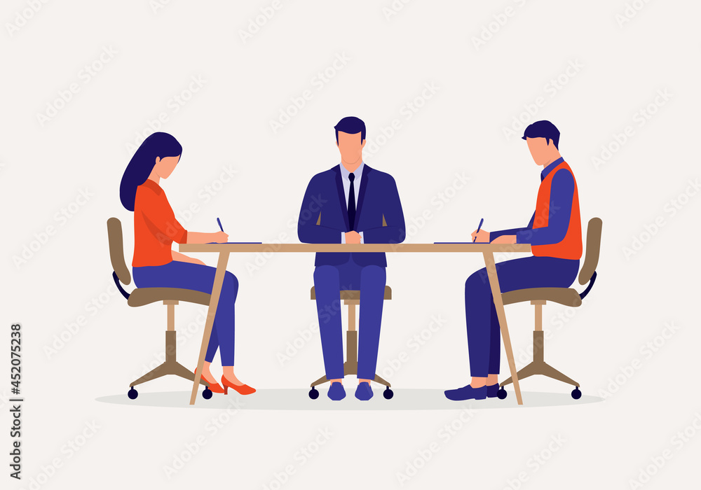 Φωτογραφία Young Couple Signing Divorce Decree Papers At Law Firm With Lawyer