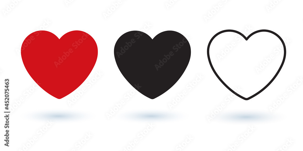 Collection of various heart shaped vectors with shadows on a white background Collection of various heart shaped vectors with shadows on a white background