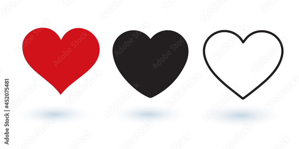 Collection of various heart shaped vectors with shadows on a white background Collection of various heart shaped vectors with shadows on a white background