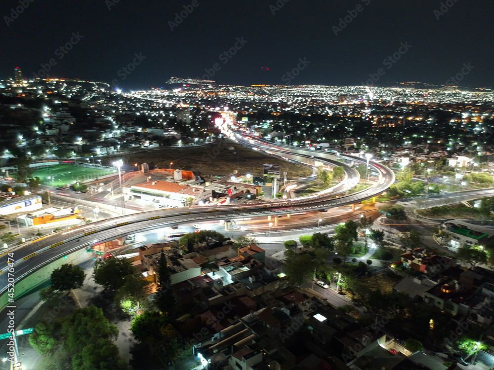 Fototapeta premium Aerial night view of Queretaro's main roads