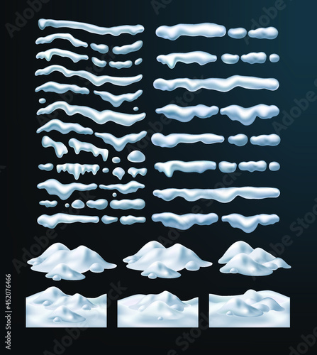 Принти на полотні Set of Snow Caps, Snowball and Snowdrift Isolated on Transparent Background
