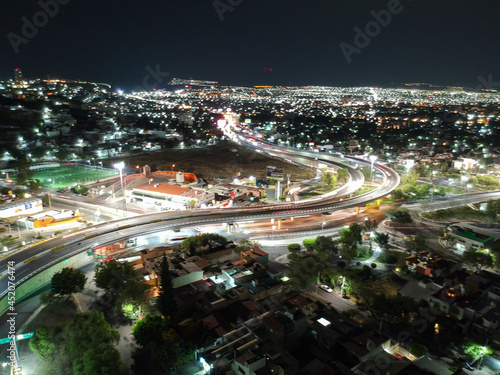 Aerial night view of Queretaro s main roads