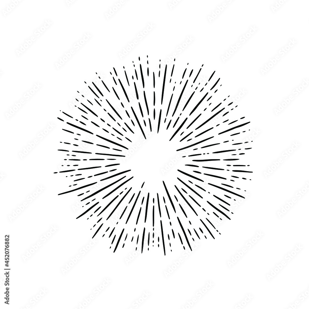 Linear drawing of rays of the sun in vintage style. Symbol of the sunburst. Vector illustration in retro style. Linear drawing of rays of the sun in vintage style. Symbol of the sunburst. Vector illustration in retro style.