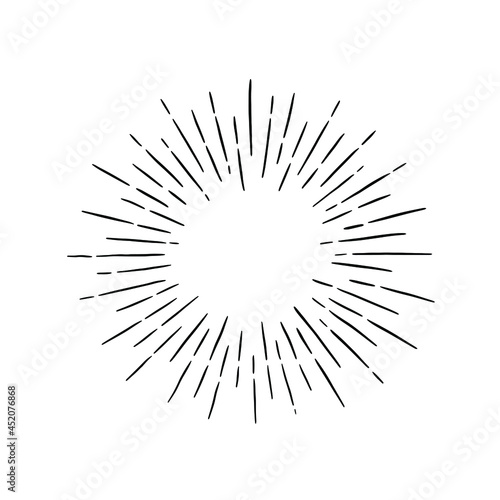 Linear drawing of rays of the sun in vintage style. Symbol of the sunburst. Vector illustration in retro style. 