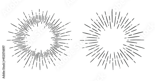Linear drawing of rays of the sun in vintage style. Symbol of the sunburst. Vector illustration in retro style. 