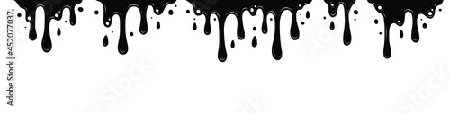 Dripping Paint Set. Liquid Drips. Black ink runs. Vector illustration isolated on white background.
