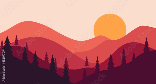 red landscape scenery hill gradient background 