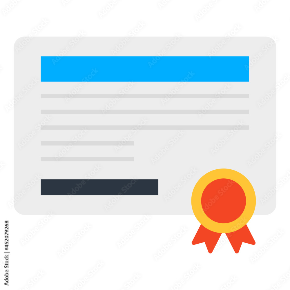 Paper with badge, flat design of certificate icon Paper with badge, flat design of certificate icon