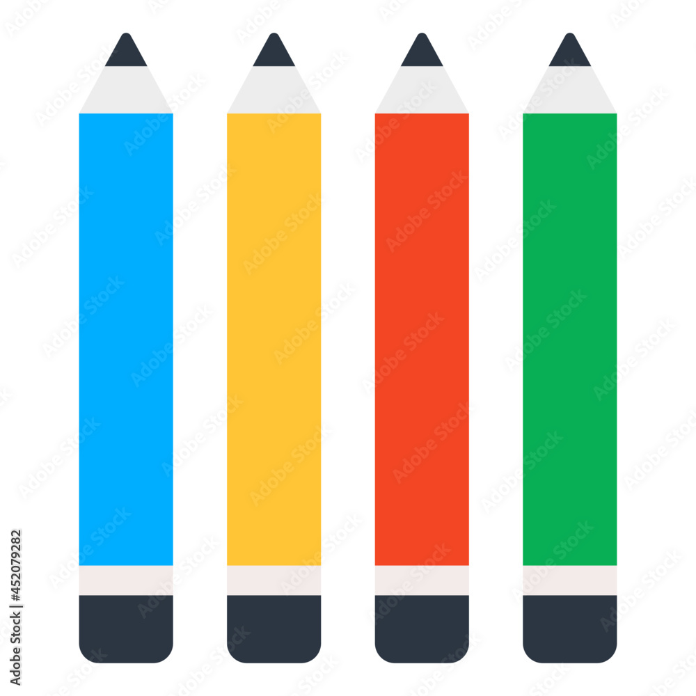 A pencils collection icon, flat design of crayons A pencils collection icon, flat design of crayons