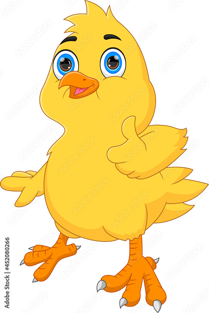 cartoon little duck thumbs up on white background
